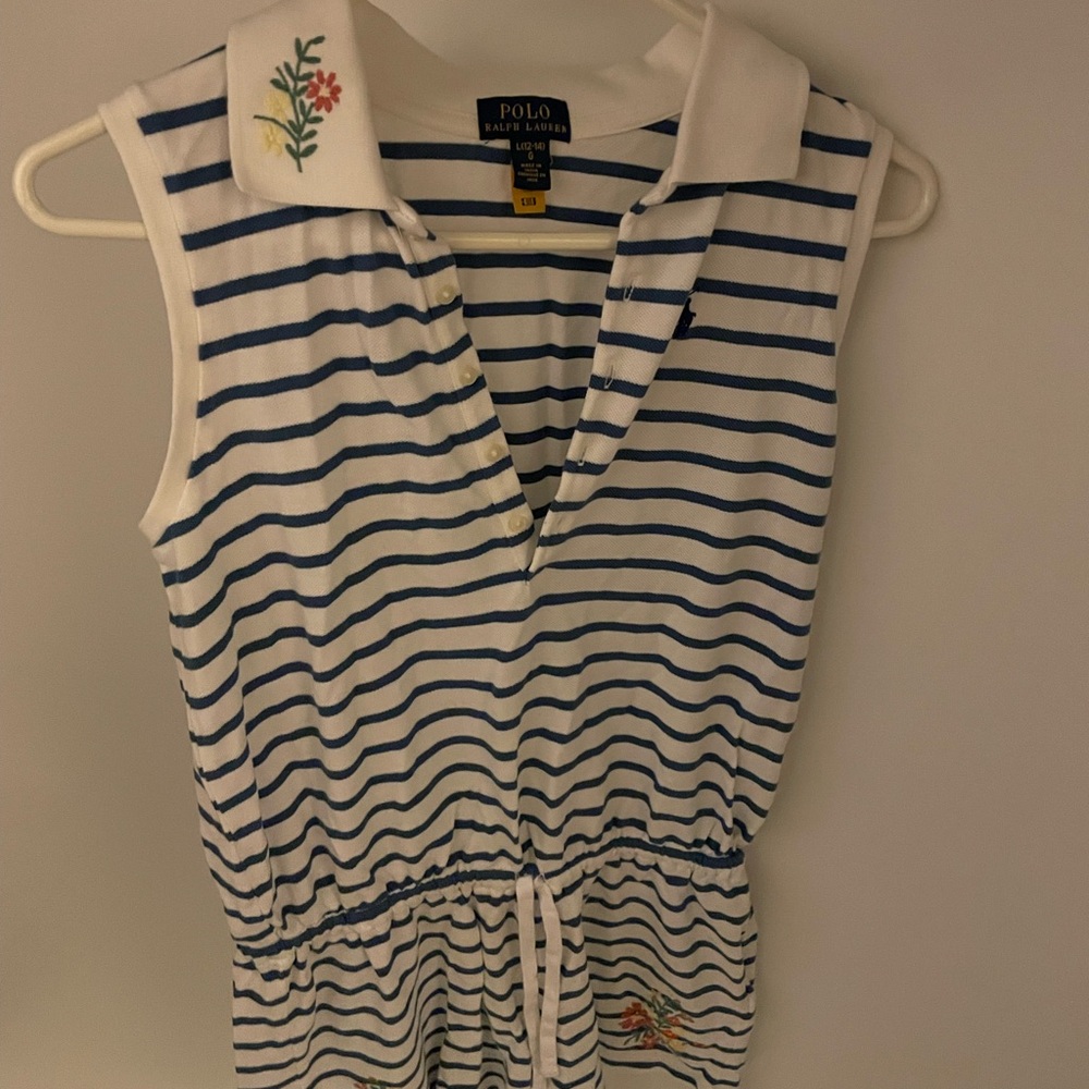 Polo by Ralph Lauren Blue and White Striped One Piece Shorts Set / Romper